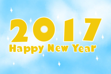 Happy new year 2017 on blue sky and white cloud abstract background.