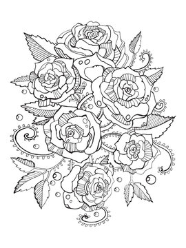 Roses coloring book for adults vector