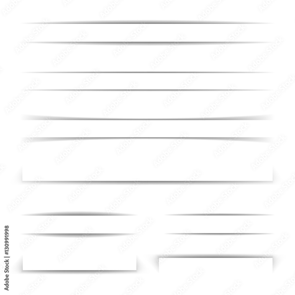Aufkleber Page divider. Transparent realistic paper shadow effect set. Web banner. Element for advertising and promotional message isolated on background. Vector illustration for your design, template and site.