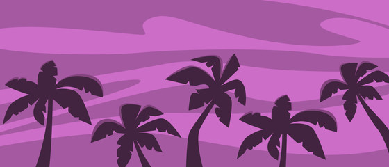 Fototapeta na wymiar Silhouette of palm trees at sunset. Flat design. Vector illustration