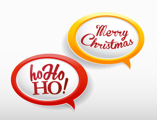 Set of speech bubbles with Ho ho ho and Merry Christmas text.