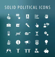 Set of 25 Universal Solid Political Icons. Isolated Elements.