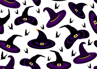 Colorful vector seamless pattern with witch hats