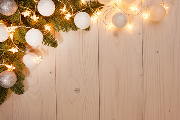Christmas holiday background with wooden, celebration decoration