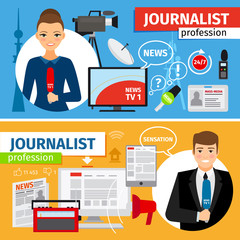 News and journalist profession horizontal banners set. Vector illustration