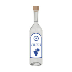 Bottle of ouzo icon in cartoon style isolated on white background. Greece symbol stock vector illustration. - 130994526