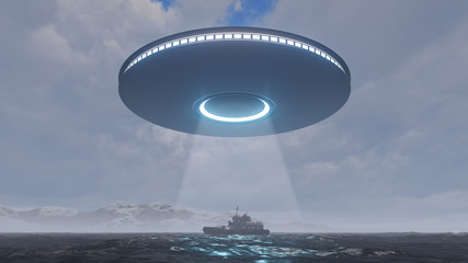 3D UFO over the North Sea and waves