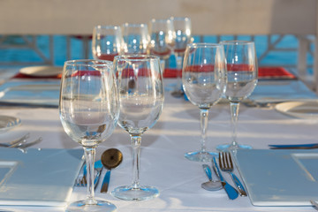festive table in the gazebo at sunset