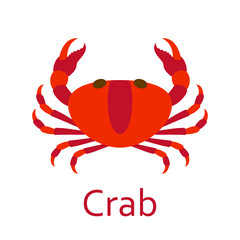 Crab. Seafood flat icon. Vector illustration.