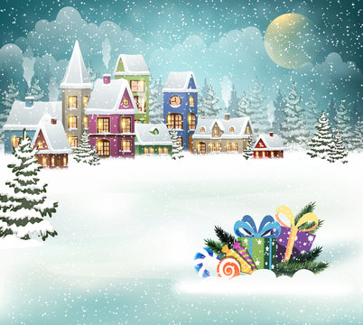 Winter village and Christmas presents