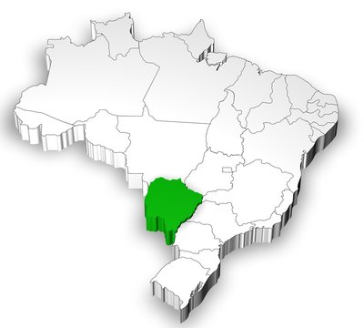 Brazilian map with Mato Grosso Sul state highlighted