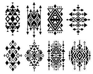 Vintage mexican aztec tribal traditional vector logo design, navajo prints set - obrazy, fototapety, plakaty