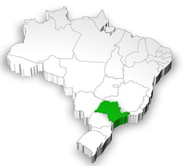 Brazilian map with Sao Paulo state highlighted
