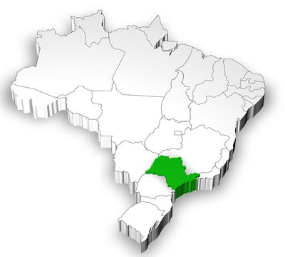Brazilian map with Sao Paulo state highlighted