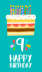 Happy Birthday cake card for 9 nine year party