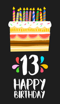 Happy Birthday cake card 13 thirteen year party