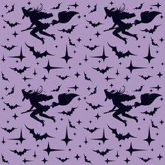 Seamless pattern with flying sexy witch silhouette, seamless, vector illustration