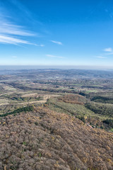 Aerial view on mountains, forests and villages  in Serbia