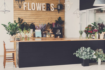Intérieur du magasin de fleurs, petite entreprise du studio de design floral