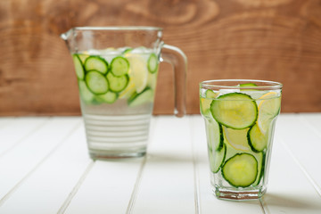 Water detox with cucumber and lemon.