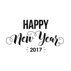 Happy New Year 2017 - modern calligraphy lettering, vintage letterpress effect. Vector illustration for greeting cards, posters, banners.