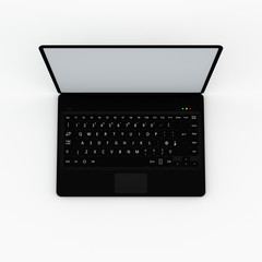 Laptop. 3D rendering illustration.Top view.