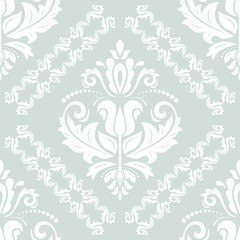 Seamless oriental pattern in the style of baroque. Traditional classic ornament. Light blue and white pattern