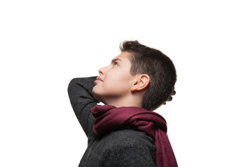 Portrait of boy with sweater and scarf