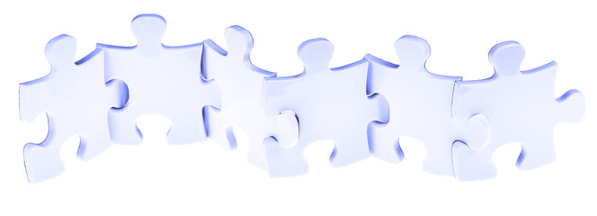 puzzle ribambelle bleue, concept équipe solidaire, cohésion sociale, fond blanc