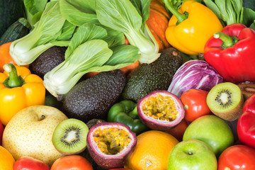 Prepared fresh fruits and vegetables for eating healthy