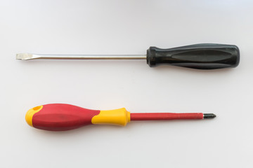 Small screwdriver and phillips screwdriver / Small screwdriver and phillips screwdriver on white background,close-up