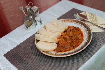 Hungarian goulash with dumplings