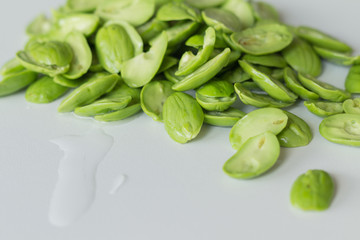 Sato seeds on white background, Parkia speciosa seeds or bitter on white background