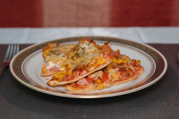 Homemade pizza on a plate
