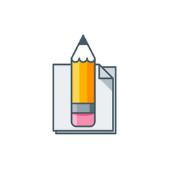 Pencil with notes. Flat lilne art vector icon