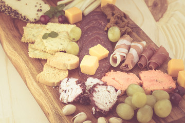 Starter plate with sliced salami, proscuitto and assorted cheese