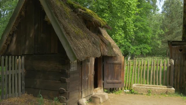 Wooden Cottage Barn Ethnographic Museum Courtyard of House Green Lawn Rural Landscape Park of Old Polish Architecture Authentic Buildings History Studying