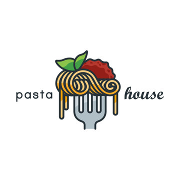 Pasta Lineart Logo. Vector Illustration Of Spaghetti