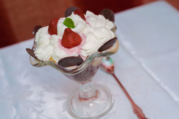 Whipped cream cake with custard and chocolate