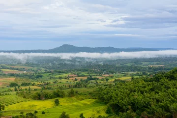 Foto op Canvas Beautiful view of green field and clouds on the mountain © chatchawanak