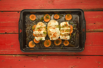 Potato. Tasty dish with spices ready for cooking.