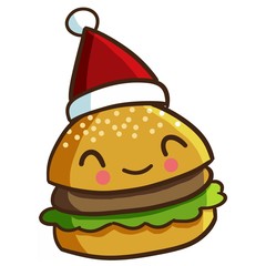 Smiley hamburger wearing santa's hat for christmas - vector.
