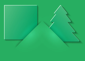 Christmas and New Years green background with pockets with Christmas tree cut out of paper and place for text.