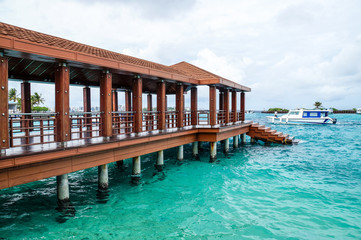 The pier on the island, The Maldives