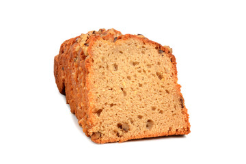 homemade banana nut bread isolated white background