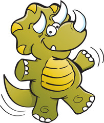 Cartoon illustration of a triceratops jumping.