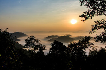 Fototapeta na wymiar the morning in the mist of winter in Phu bo bit ,Loei Thailand