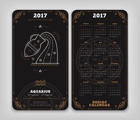 Aquarius 2017 year zodiac calendar pocket size vertical layout Double side white color design style vector concept illustration