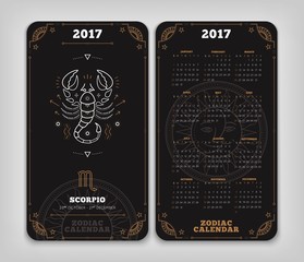 Scorpio 2017 year zodiac calendar pocket size vertical layout Double side white color design style vector concept illustration