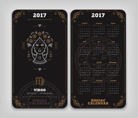 Virgo 2017 year zodiac calendar pocket size vertical layout Double side white color design style vector concept illustration